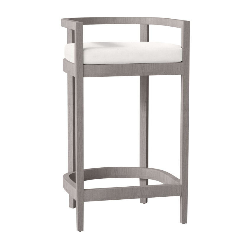 Santa Barbara Patio Bar Stool with Cushion, Welt, Oyster Teak, Verona Mist