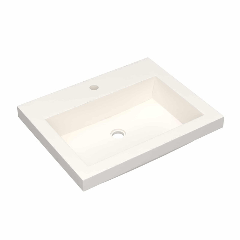 Lavabo de salle de bain rectangulaire en béton encastré 24 "en perle - trou de robinet simple, Perle