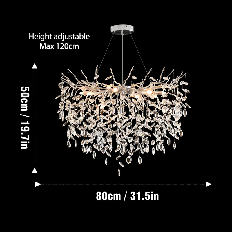 Berlene Modern Chandelier Crystal Golden, Large Luxury Raindrop Pendant Light for Kitchen Island, Dining Room, Silver