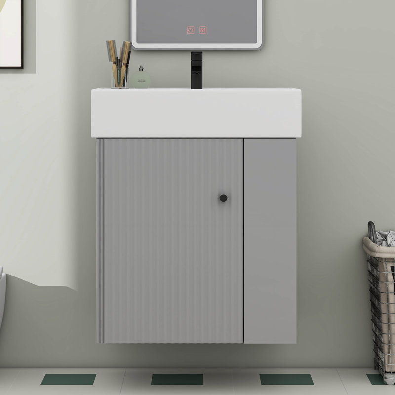 Modern Floating Bathroom Vanity With Ceramic Basin -Right Side Storage