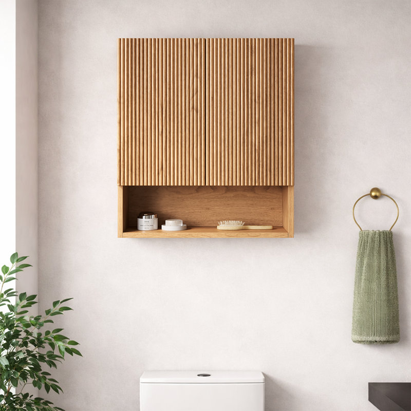 Armoire de salle de bain murale moderne en bois naturel rayé 26 po Modern