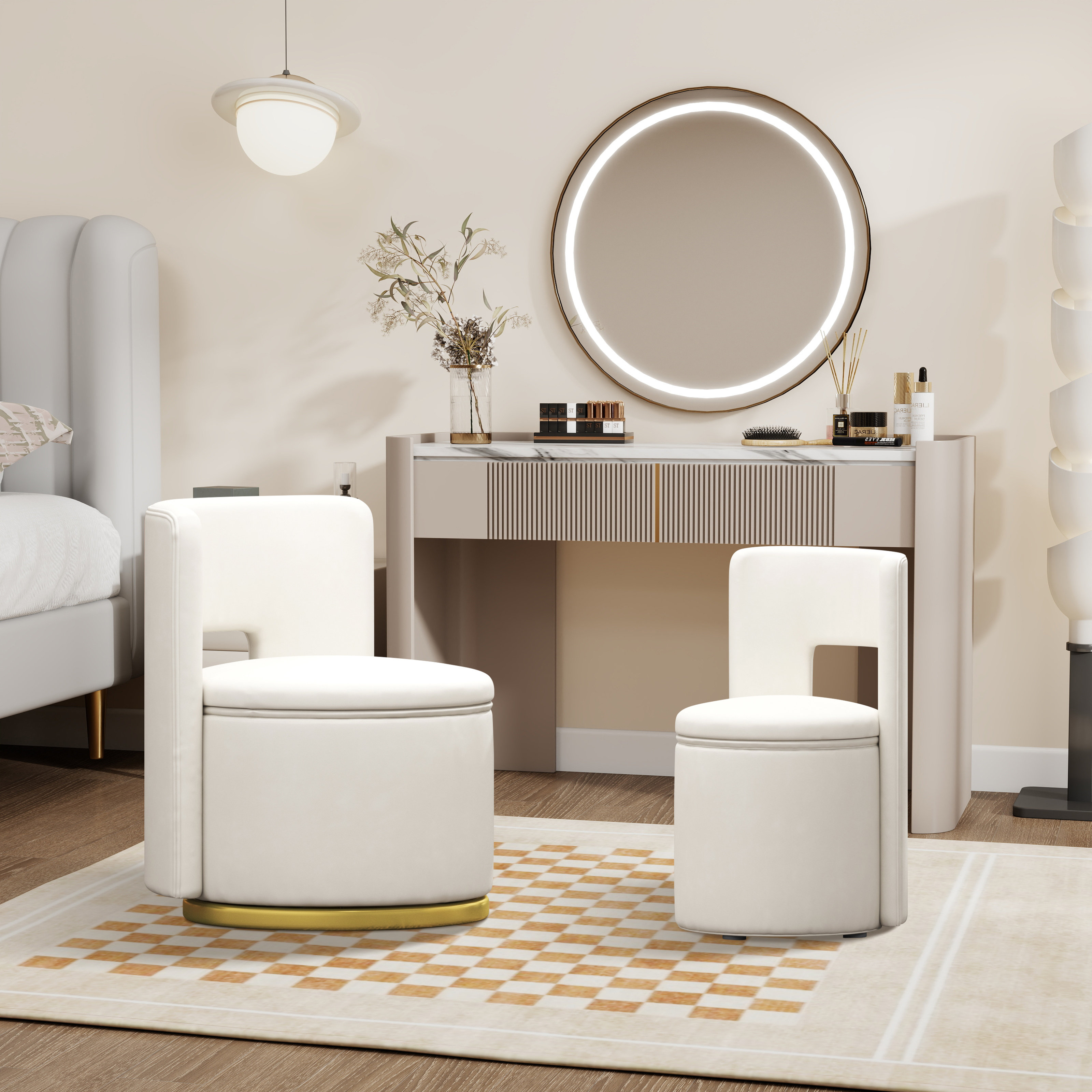 Mercer41 Upholstered 360 Degree Swivel Chair With Storage Function ...