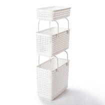 White Rectangle Woven Storage Baskets with Lid- 4 Pc.