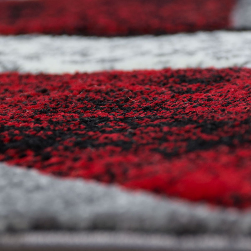 Large Gray and Red Abstract Rectangular Area Rug