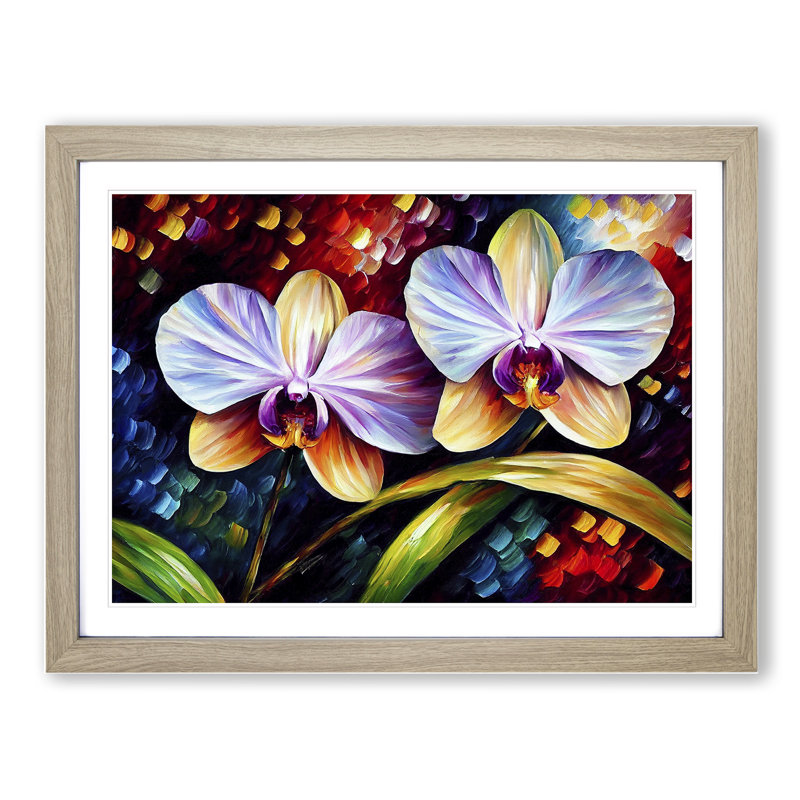 Orchid Flower Painting Vol.1 Abstract - Single Picture Frame Print, 34cm H x 46cm W, Oak