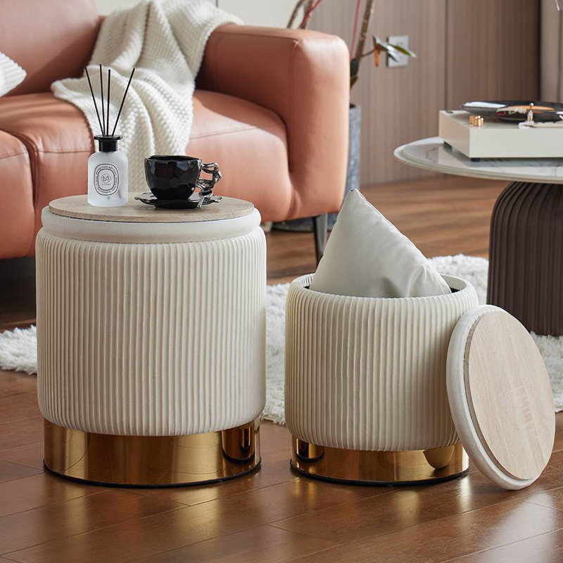 OTTOMAN WITH STORAGE SET OF 2 WHITE