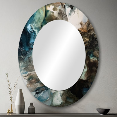 Green Black Inner Worlds Of Marble III - Green Modern Oval Wall Mirror