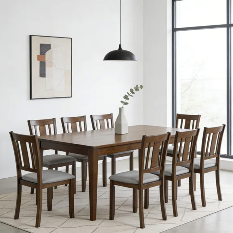 Ensemble de 8 chaises de salle à manger confortables, chaises de cuisine en bois massif avec siège en lin rembourré et dossier incurvé, chaises d'appoint rembourrées, capacité de 330 lb pour le salon, la maison de campagne, la décoration moderne
