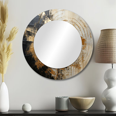 Roshonda Minimalism Vortex Poteries - Abstract Spirals Mirror, Modern Round Unique Wall Mirror, Printed Metal Art