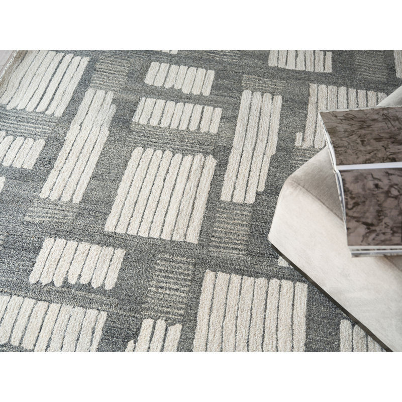 Naturals Handmade New Zealand Wool Ivory/Silver Area Rug, Rectangle 8' x 10'