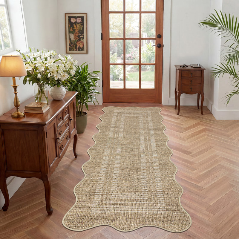 Tapis lavable à la machine doux et antidérapant à poils courts pour tapis de salon, Beige, Tapis de couloir 24 po x 72 po