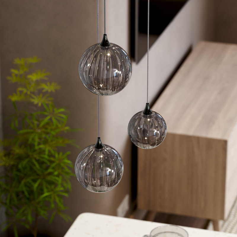 Vigne 3 tailles de pendentifs en verre gris, Nickel satiné