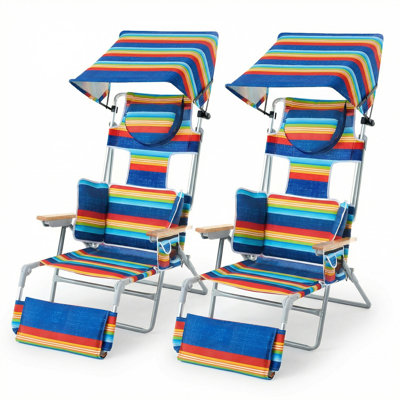 Chaise de plage pliante avec sac à dos avec parasol réglable, dossier et repose-pieds, fauteuil de bronzage inclinable pour la plage