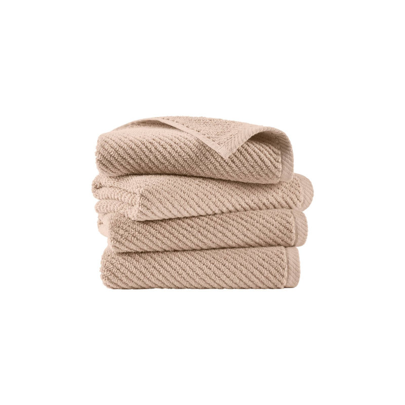 Diagonal Ribbed Beige 100% Cotton Quick Dry 4-Piece Hand Towel Set, Beige, Hand Towels - 4 Pack