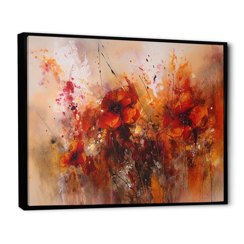 Rouge rouge, coquelicot, floral, Euphoria, H 24 po x l 32 po, Cadre flottant noir
