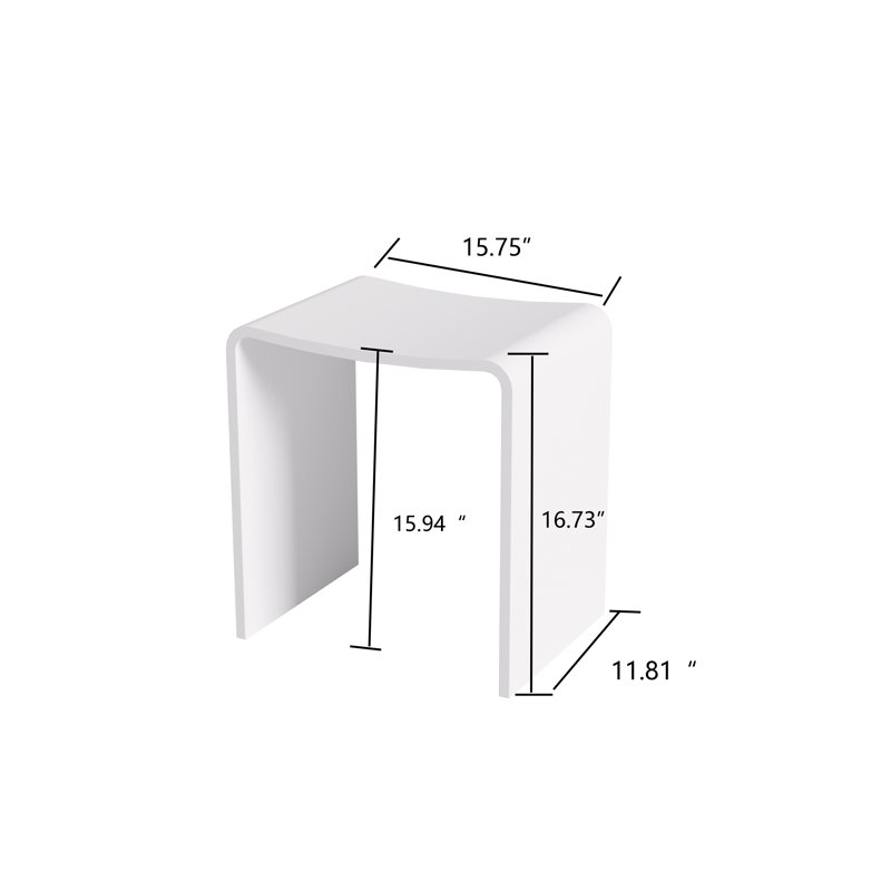 Solid Surface Shower Bench Stool Matte White, White