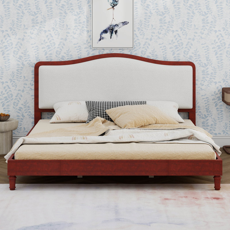 Très grand lit plateforme en bois avec tête de lit Boucle, Espresso/blanc