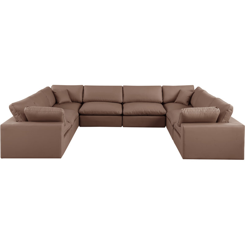Canapé modulaire réversible de 160 po en similicuir, Cuir brun végétalien