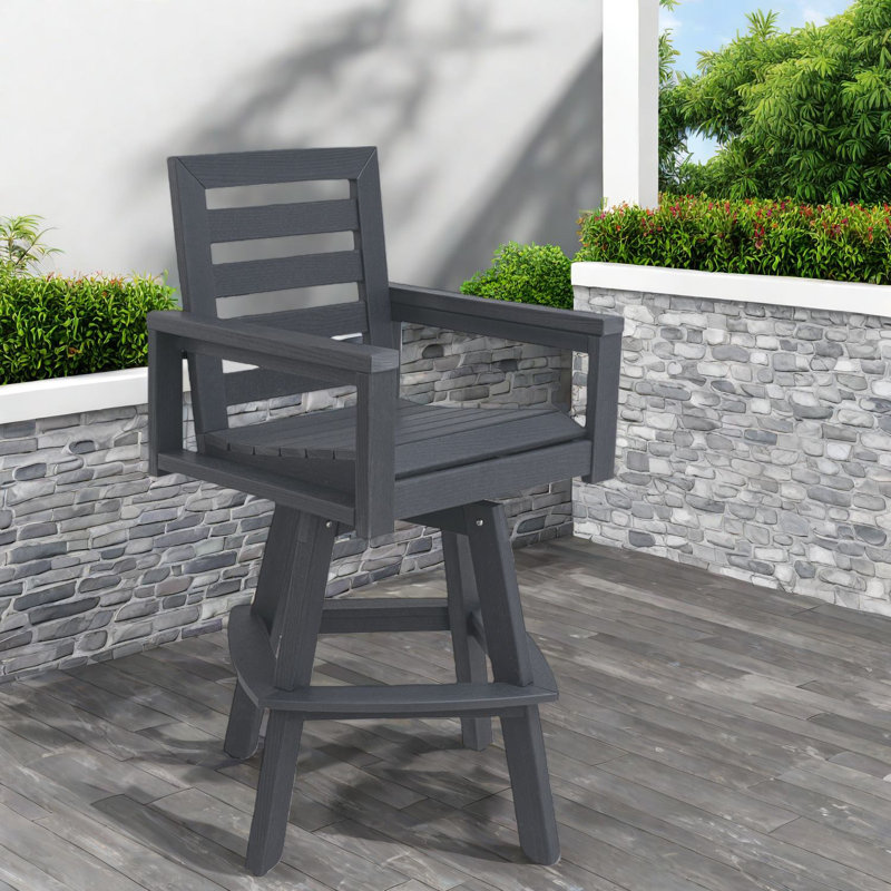 Durable Slate Grey Patio Bar Stools, 360° Swivel, Transitional Style For Poolside