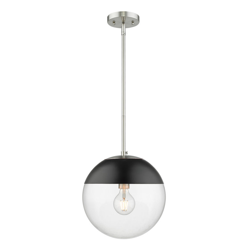 Martina 1-Light Dimmable Metal and Glass Pendant with Adjustable Height , Pewter, Matte Black/Clear Glass