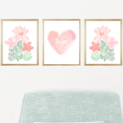 Contemporary Flowers with Name for Girls Room, Paper Prints