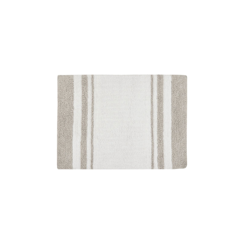 Taupe and White Cotton Reversible Bath Rug