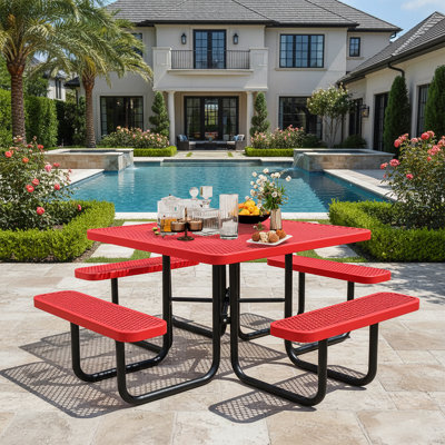 Table de pique-nique robuste pour l'extérieur avec trou pour parasol pour 8 personnes Outdoor Furniture
