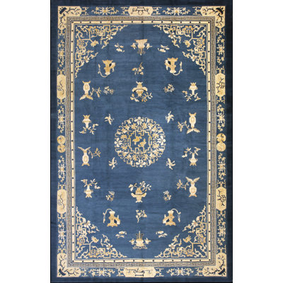 Classic Floral Medallion Design Light Blue Antique Chinese Peking Rug
