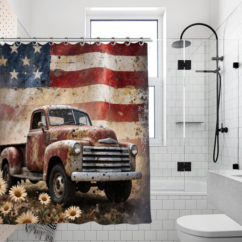 Rideaux de douche rétro à imprimé drapeau américain, 71 x 71
