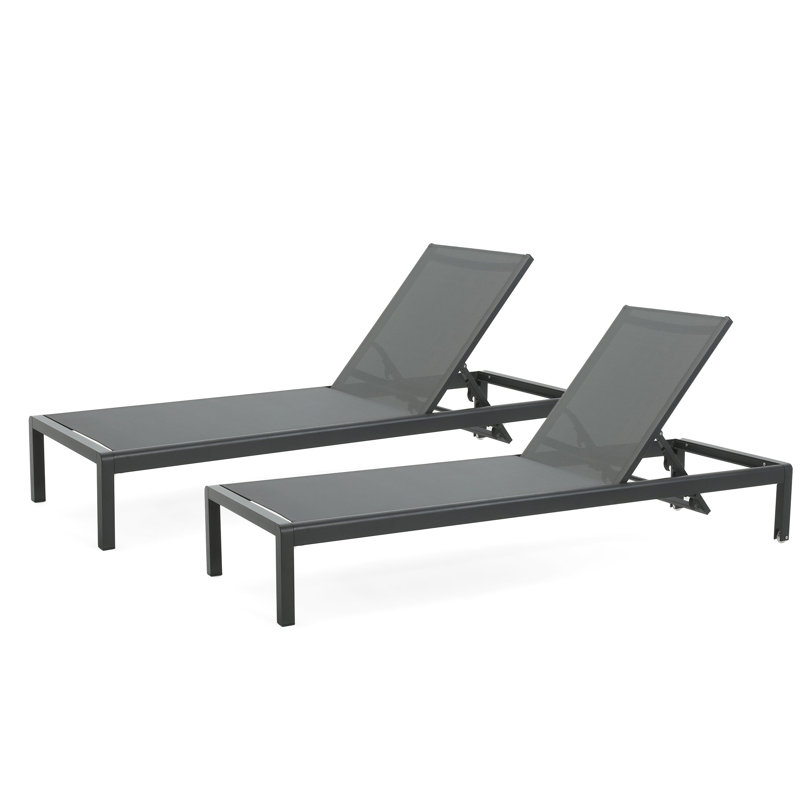 Comfortable Poolside Loungers  2  - Breathable Mesh, Rust- Aluminum, Adjustable Back, Portable, Black + Gray 2 Outdoor Lounge Rust-