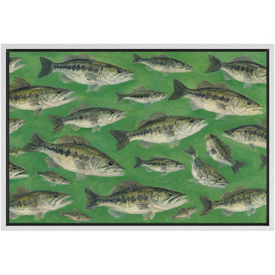 «Green Bass School Fish», reproduction d'art sur toile encadrée, impression sur toile