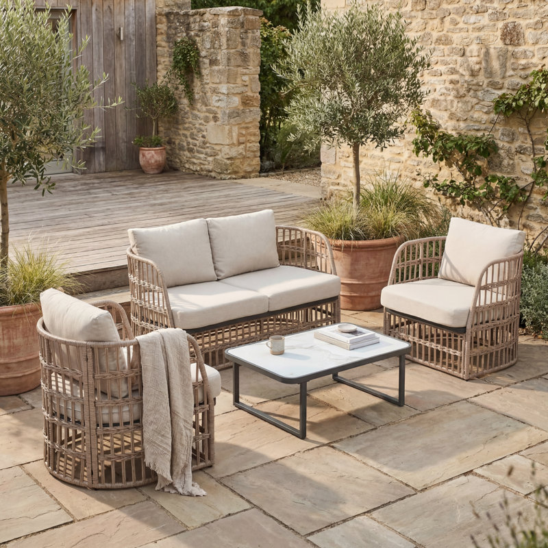 4-Person Patio Conversation Sets With Coffee Table, Beige