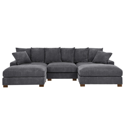 5 places en velours côtelé modulaire gris de 122 pouces, appuis-tête réglables, coussins en mousse avec ressorts hélicoïdaux, pieds en bois massif et structure robuste en pouces, sièges à ressorts, fabrication