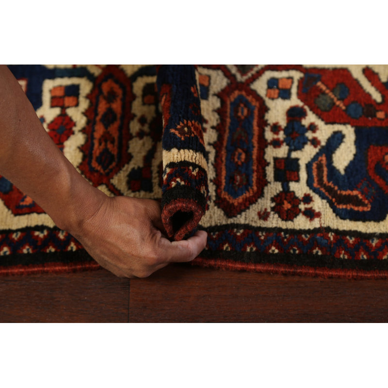 Tapis bleu marine en laine noué à la main de conception unique 5 pi 3 po x 7 pi 11 po Nealla