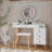 Dressing Table with LED Lights Glass Top Dressing Table with Extendable Side Table 5 Drawers Dressing Table with Mirror and Stool for Bedroom