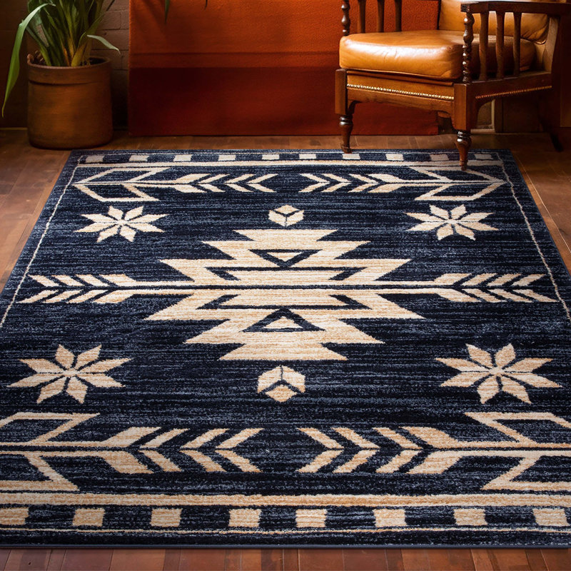 Tapis bleu / crème Marrk Southwestern, Rectangle 7 pi 10 po x 9 pi 10 po