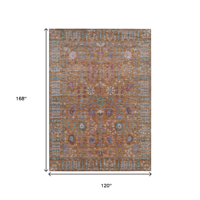 Tapis intérieur/extérieur lavable à motifs floraux orange et vert, 3 m x 4,2 m