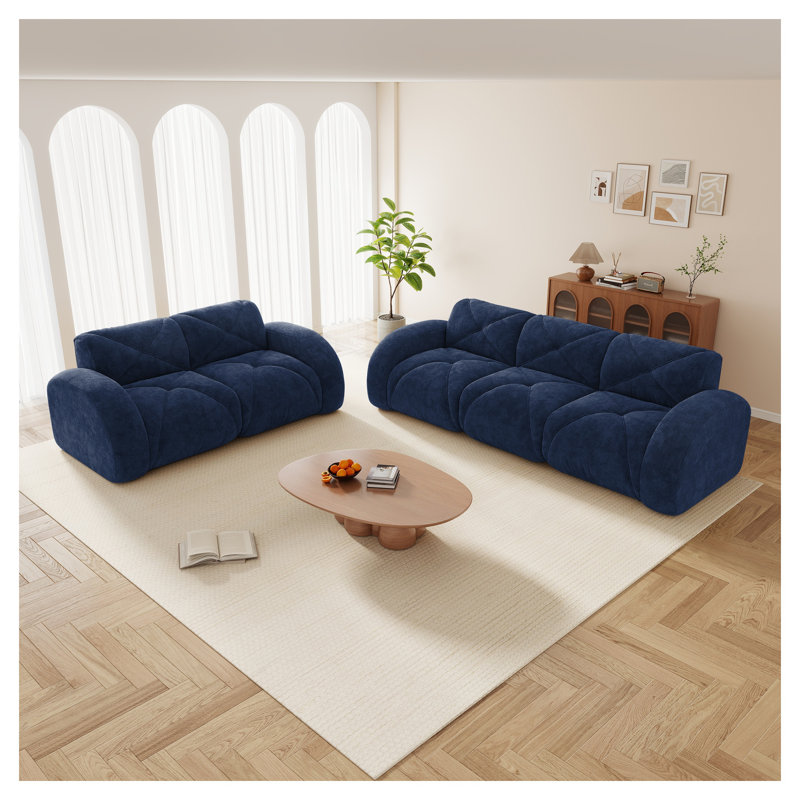 Ensemble de canapé en velours bleu 2 pièces, canapé-lit à 2 places et 3 places, mobilier de salon moderne sans assemblage
