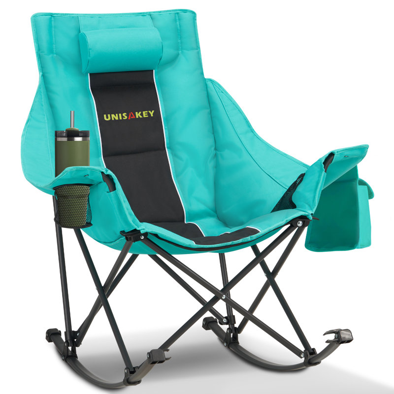 Fauteuil de camping berçant surdimensionné pliable pour l'extérieur avec porte-gobelet, support 400 lb, Noir/vert