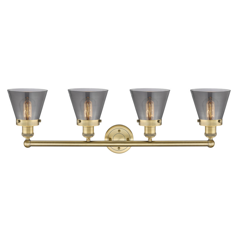 Éclairage pour meuble-lavabo de salle de bain 4 lumières Edison Cone, Plaqué couleur fumée, Laiton brossé