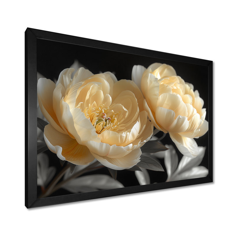 Saltz - pivoines, art mural, Cadre noir, H 16 po x l 32 po