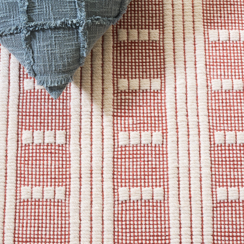 Vermont 951 Flatweave Wool/Cotton Geometric Rug in Rust/Ivory, Rectangle 4' x 6'