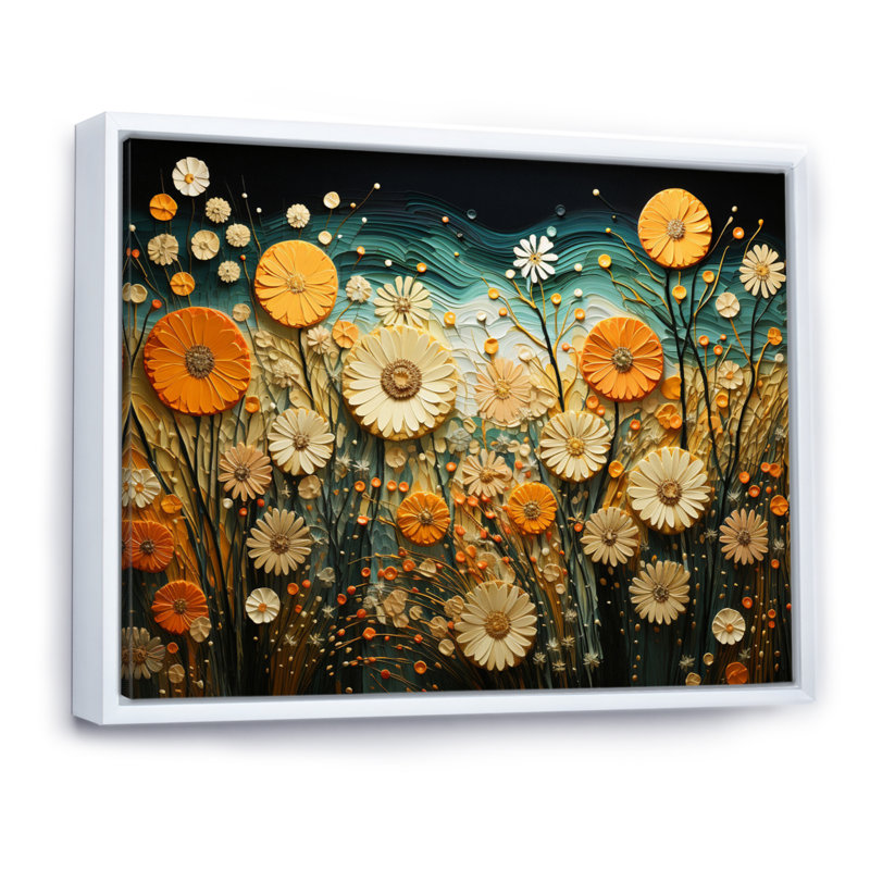 Cactus Manrica orange sarcelle, désert, oasis, tonneau sur toile, H 24 po x l 32 po x P 1 po, Cadre flottant blanc