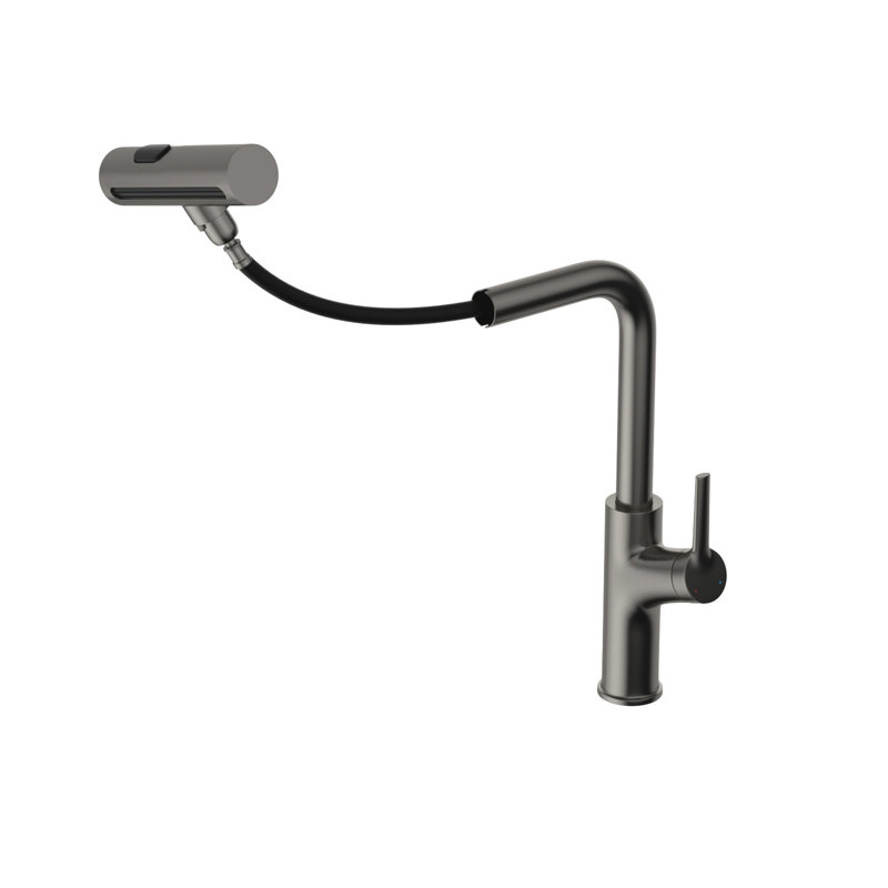 Gunmetal Stainless Steel 360 Pull - Down Kitchen Faucet, 4 Spray Options For General Tasks, Splash Function, Ceramic Cartridge, Complete Package, 5.51 Inches Base Depth Modes Black Feature,