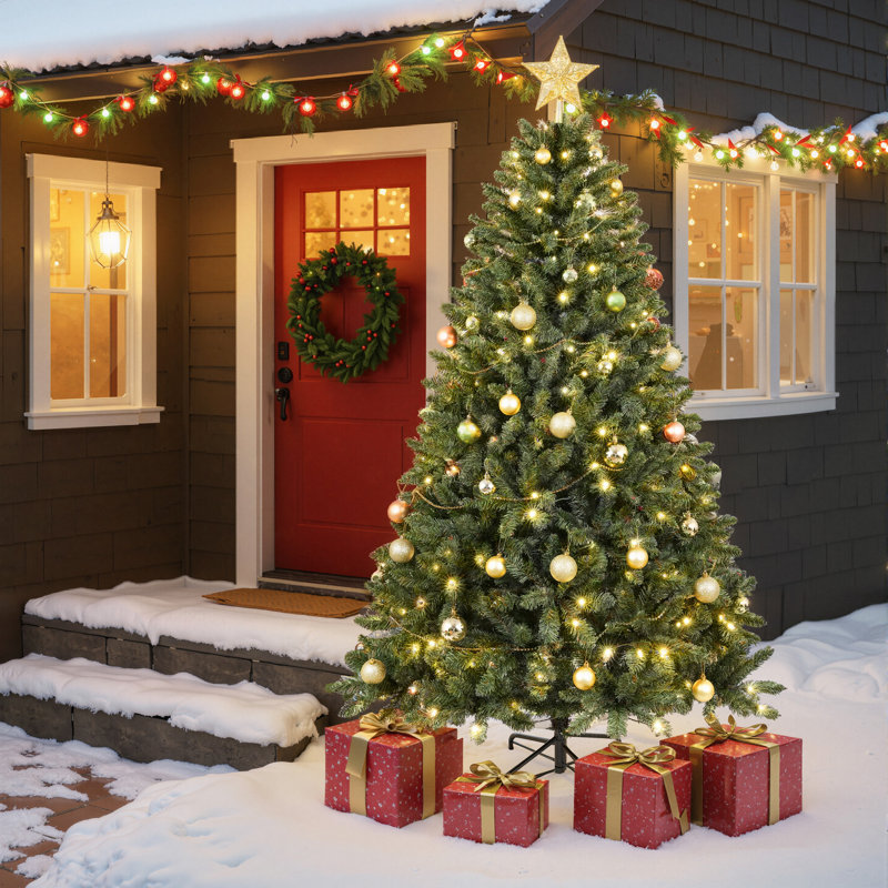 Arbre de Noël 7,5 pi avec 550 lumières DEL, 1350 pointes en PVC et aiguilles dures, conception à branches articulées, support en métal robuste
