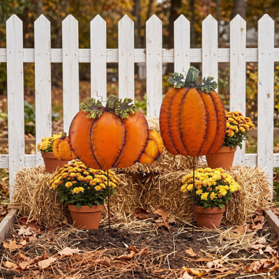 Décorations de jardin en fer forgé en forme de citrouille, ornements pour la pelouse et la pelouse, décorations d'Halloween et de l'Action de grâce, ornement à insérer dans le sol