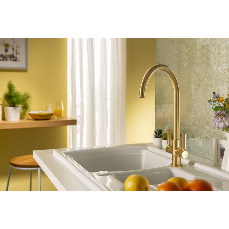 Globe Aquifier Twin Lever Water Filter Monobloc Tap, Brushed Brass