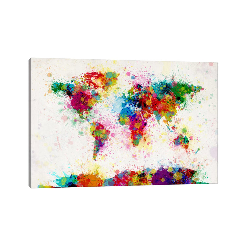 World Map Paint Drops III by Michael Tompsett - Painting on Canvas, 66.04 cm H x 45.72 cm W x 1.91 cm D, No Frame