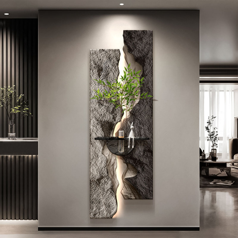Art mural luxueux à DEL en grès 3D - Décoration de hall d'entrée hydroponique, H 70,87 po x l 23,62 po x P 1,57 po
