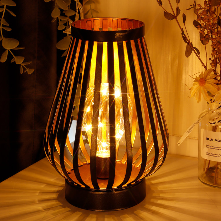 JHY DESIGN Lámpara decorativa de jaula de metal de 8.7 pulgadas de alto,  funciona con pilas, luz blanca cálida inalámbrica con bombilla LED estilo